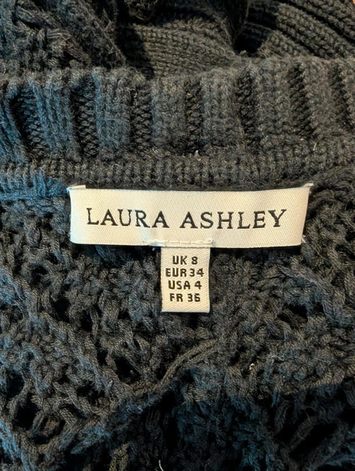 Laura Ashley Black Crochet Knit Top | UK 8 | Button Back | Whimsigoth