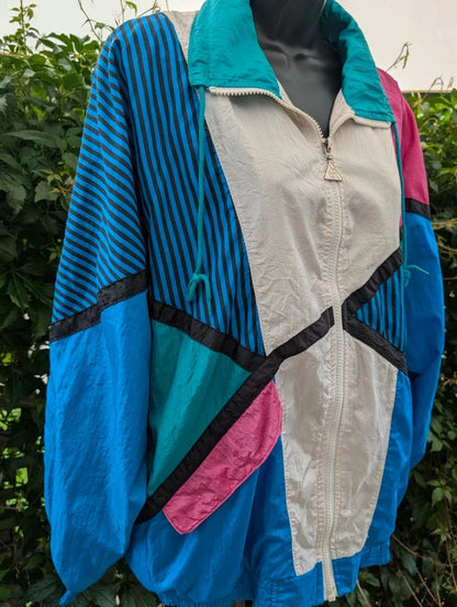 Vintage Casual Isle Shell Jacket Colour Block Made in Taiwan Medium