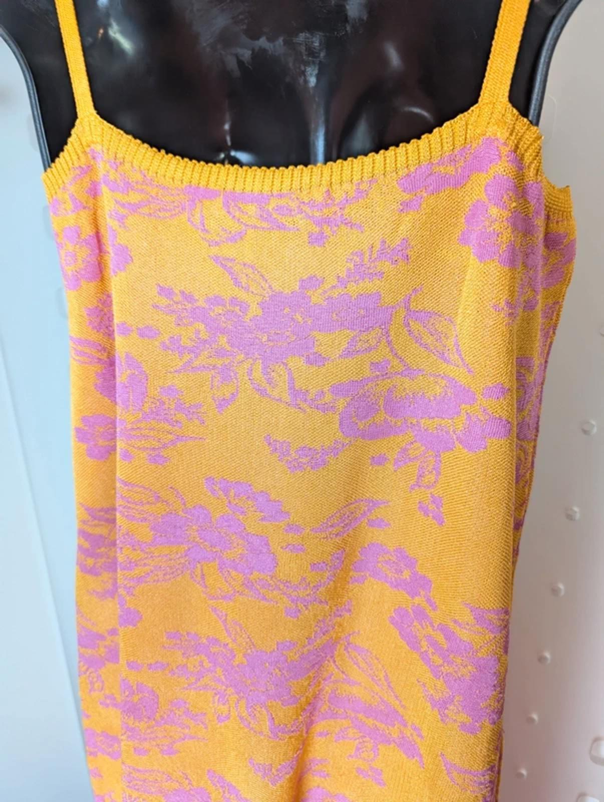 Zara Knit Strappy Midi Dress Pink Orange Stretch Square Neck S