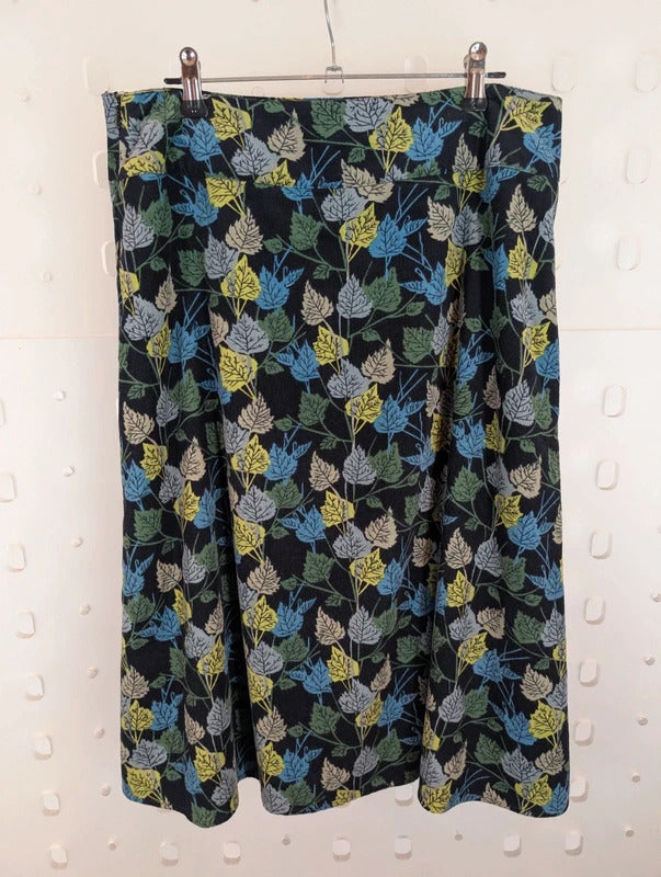 Patra Cotton Needlecord Leaf Print Midi Skirt Medium