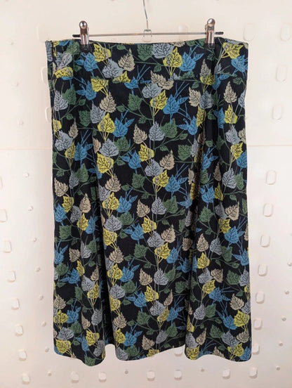 Patra Cotton Needlecord Leaf Print Midi Skirt Medium