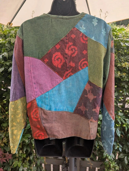 Sacred Threads Patchwork Denim Bomber Jacket Cotton S/M