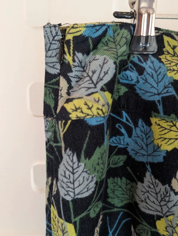 Patra Cotton Needlecord Leaf Print Midi Skirt Medium
