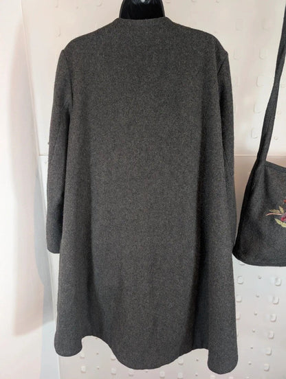 Vintage Cazz Grey Wool Blend Embroidered Swing Coat & Matching Bag M