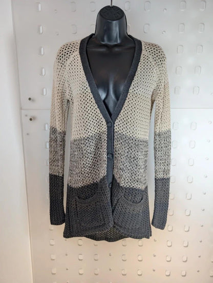 Fat Face Crochet Ombre Cardigan UK10 Cotton Blend Button Through Longline