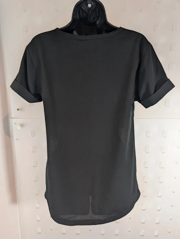 Firetrap Graphic Longline T-Shirt Black UK10 Y2K