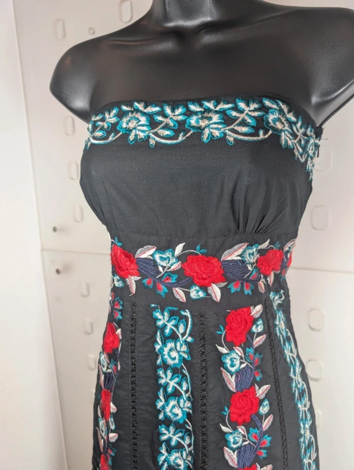 Monsoon Rose Embroidered Dress Black Red UK10