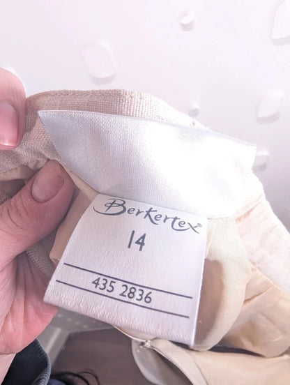 Vintage Berkertex Linen Blend Midi Pencil Skirt Cream Beige UK14