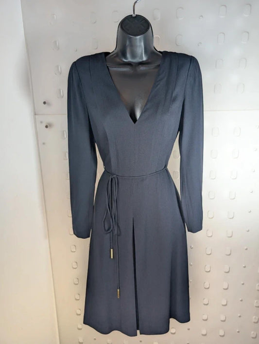 Whistles Navy Pleated Dress UK 8 Tailored Work Occasion Midi