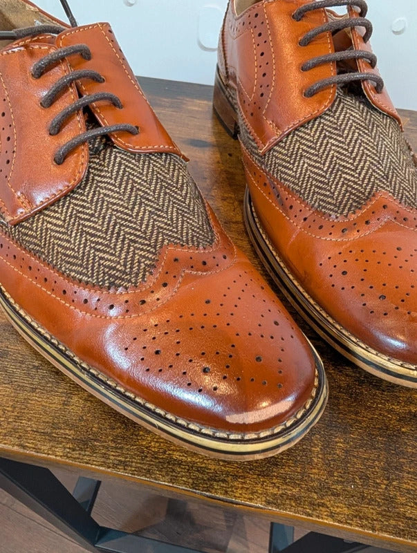 GOOR Boys Leather Herringbone Brogue Shoes UK5 B410B