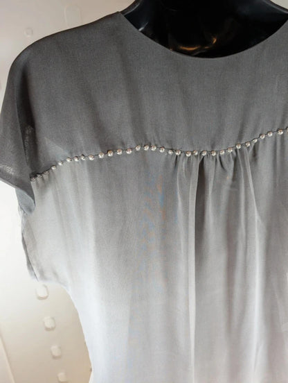 Mint Velvet Ombre Studded Draped Blouse UK18 Sheer Layered Top