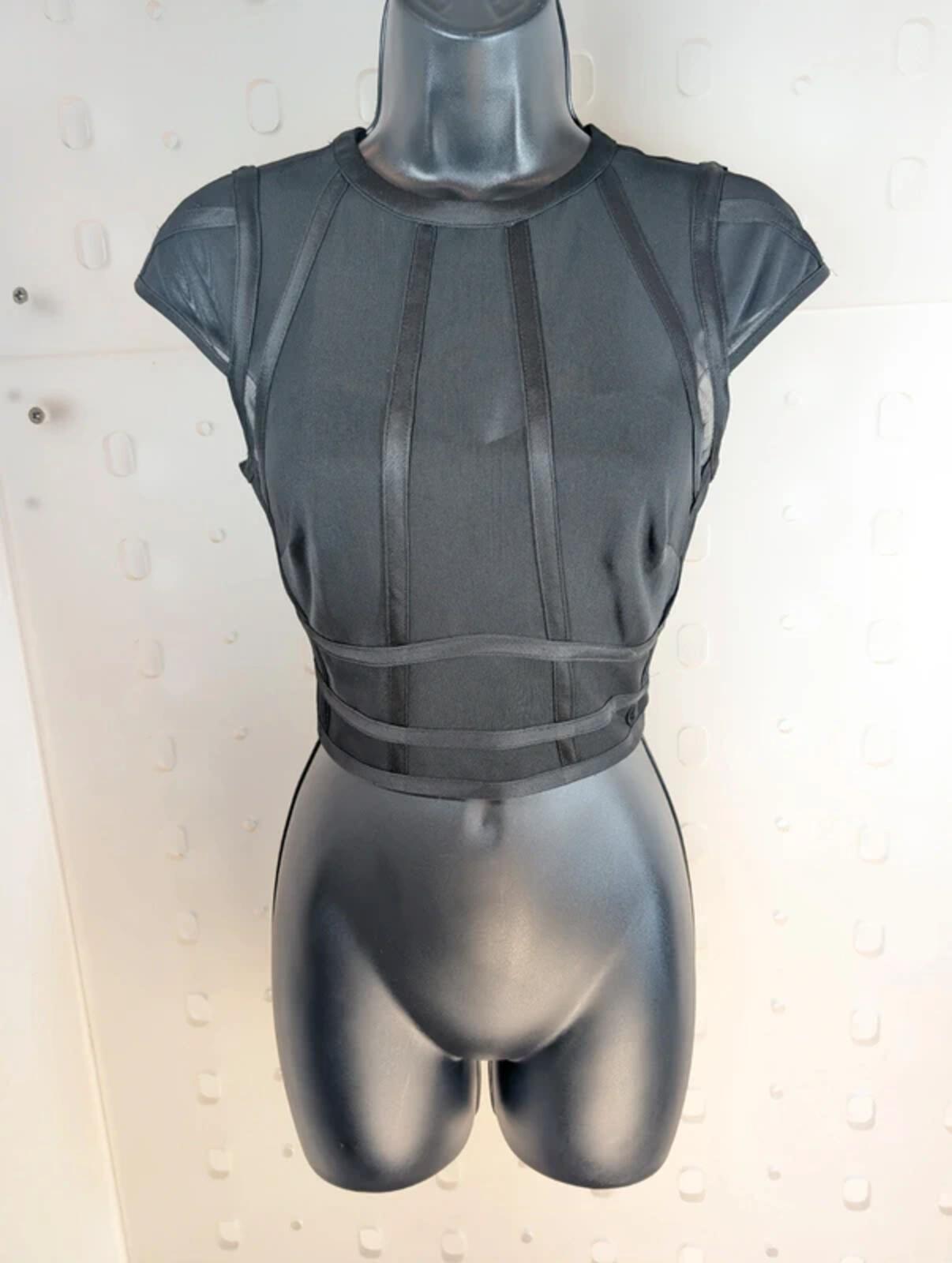 Coast Sheer Mesh Corset Style Crop Top – Black – UK 8