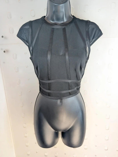 Coast Sheer Mesh Corset Style Crop Top – Black – UK 8