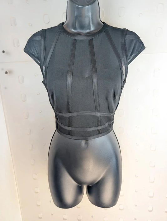 Coast Sheer Mesh Corset Style Crop Top – Black – UK 8