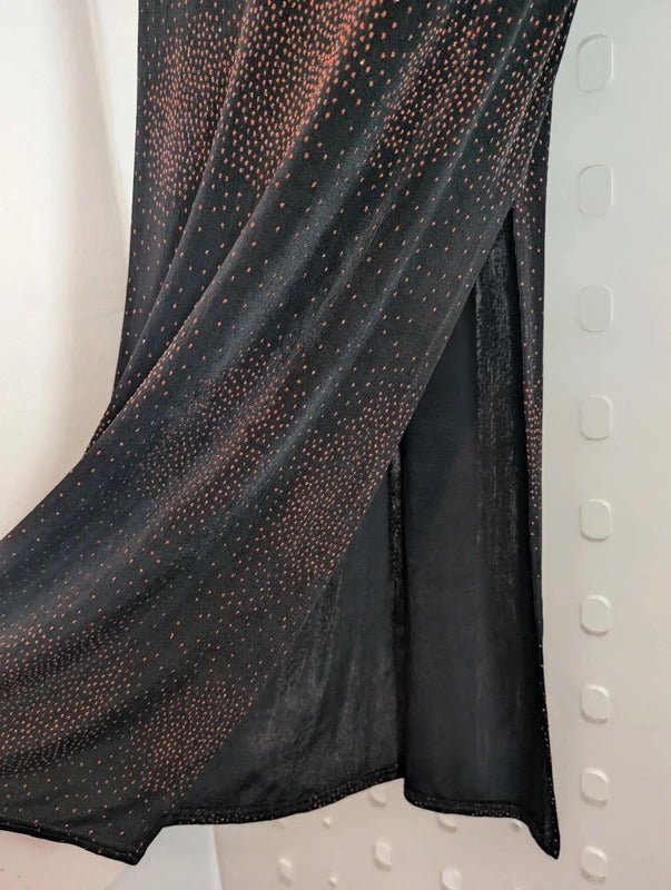 Vintage 90s New Look Black Orange Maxi Dress UK12-14
