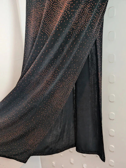 Vintage 90s New Look Black Orange Maxi Dress UK12-14