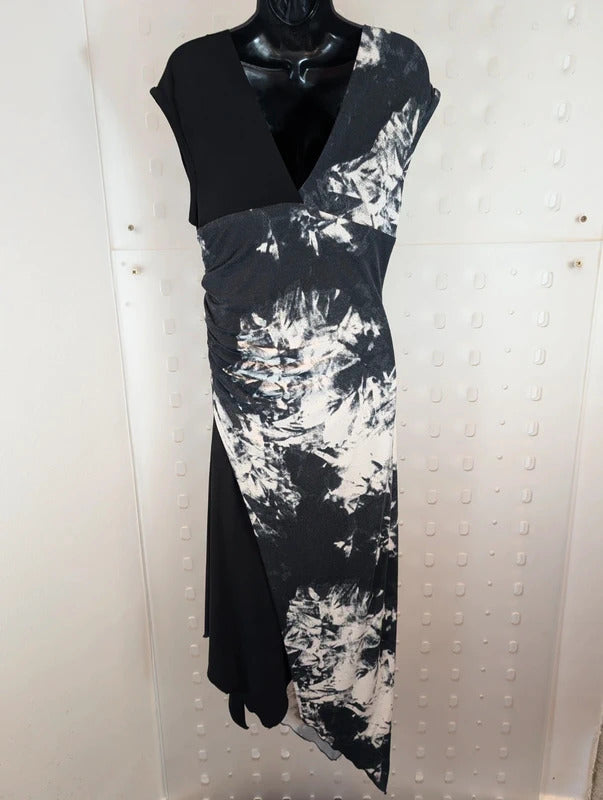 Joseph Ribkoff Black & White Ruched Asymmetric Midi Dress UK16