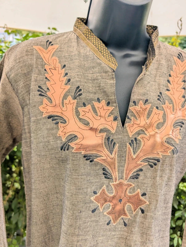 Handmade Bohemian Kaftan Dress Earthy Brown Copper Appliqué