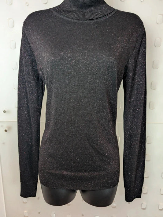 Hobbs Purple Black Metallic Ribbed Roll Neck Jumper M