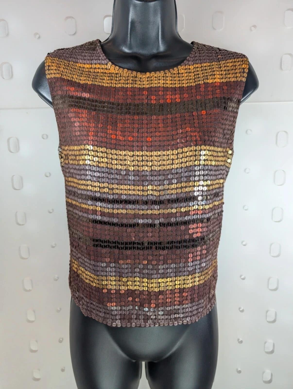Vintage Opera at Richards Sequin Sleeveless Top Gold Rust Bronze UK16