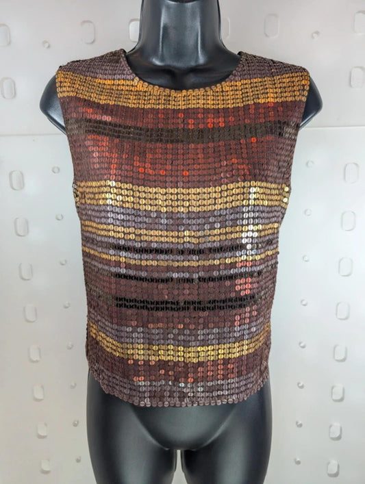 Vintage Opera at Richards Sequin Sleeveless Top Gold Rust Bronze UK16