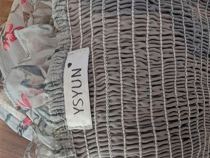 Sheer Floral Co-Ord Set Shirred Crop Top & Wide Leg Trousers Boho XS