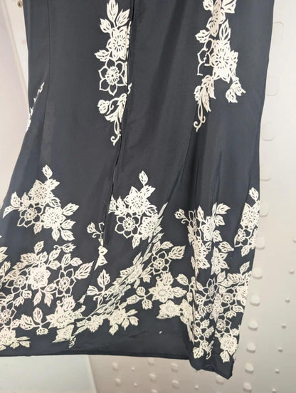 Vintage St Michael Floral Slip Dress Black White 90s UK12/14