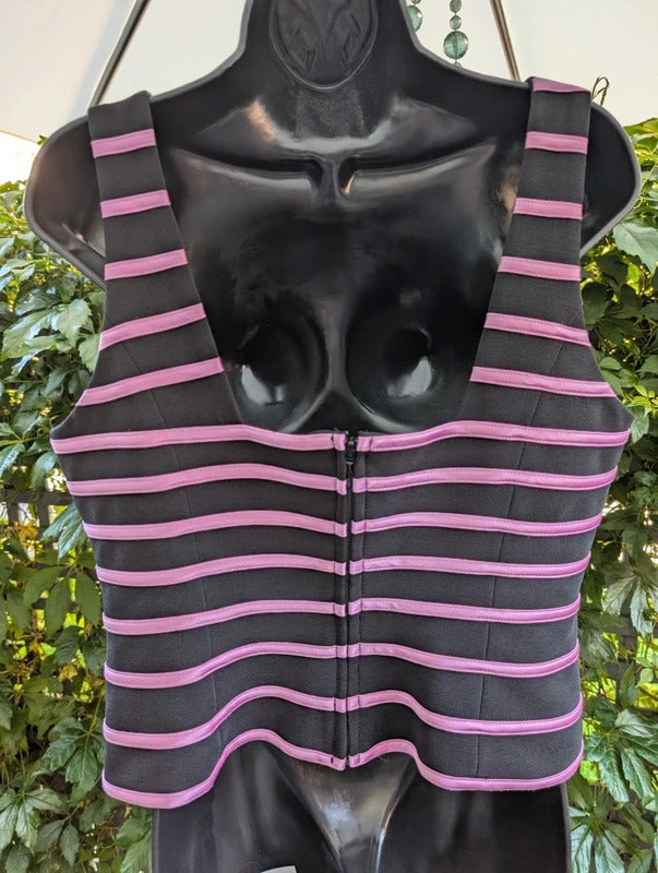 Joseph Ribkoff Trends Satin Stripe Corset Top Black Pink UK16