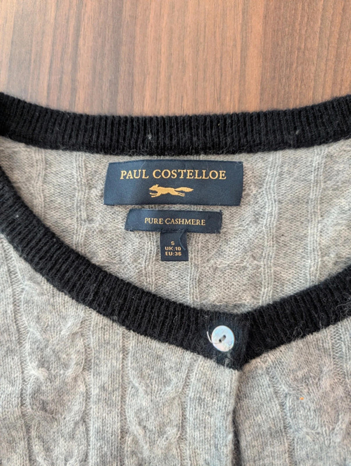 Paul Costelloe Pure Cashmere Cardigan – Grey & Black Trim