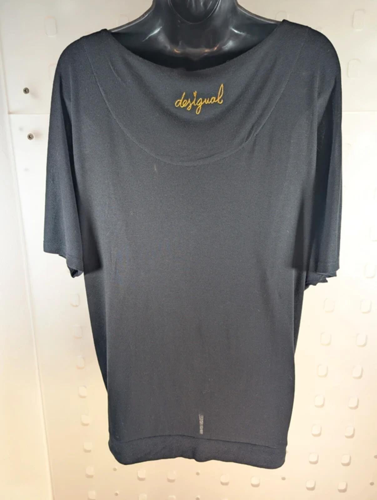 Desigual Batwing Floral Longline Tee – Black Viscose – Size S/M