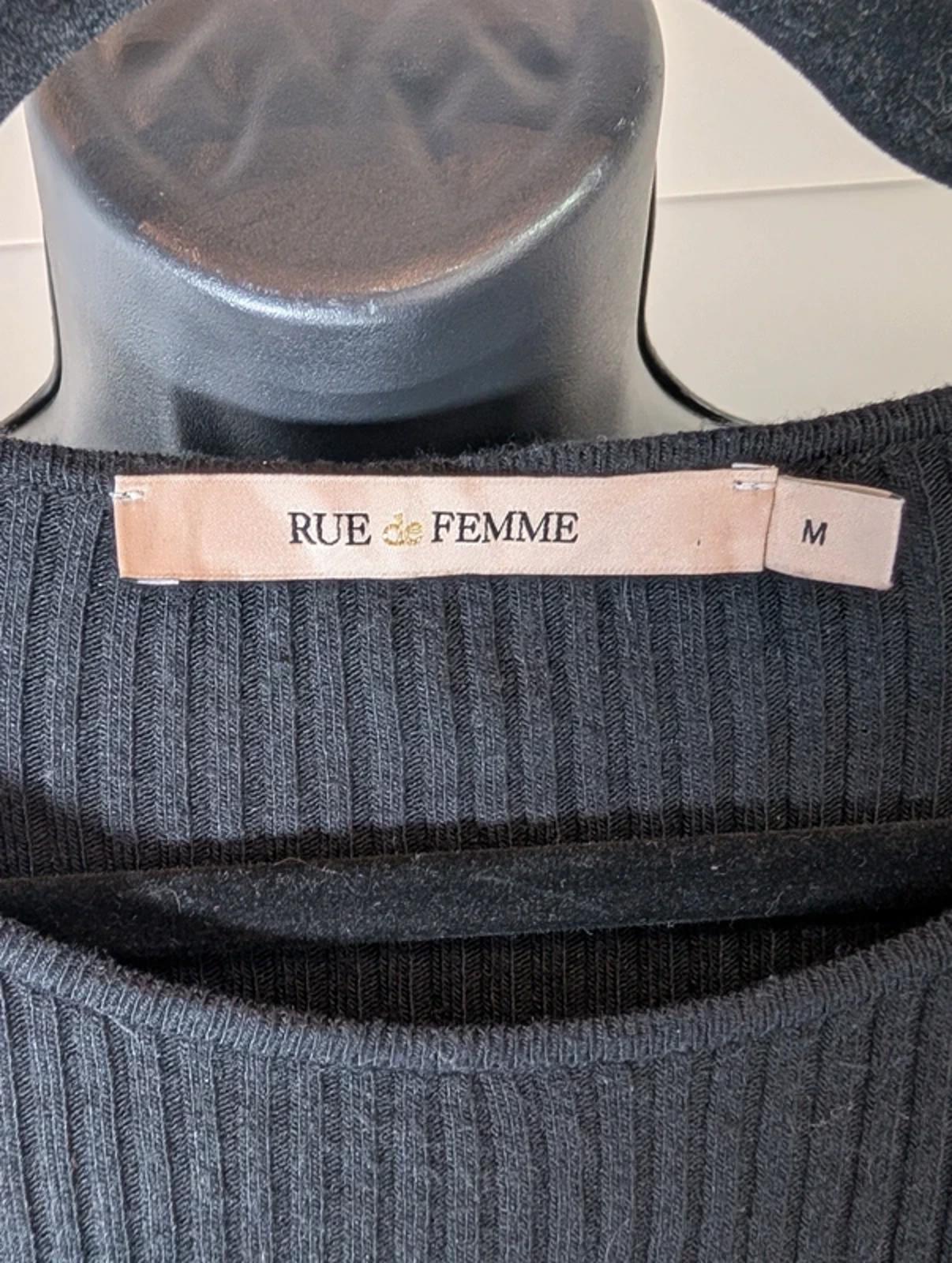 Rue de Femme Ribbed Knit Top M Black Lurex Fluted Sleeve Slim Fit