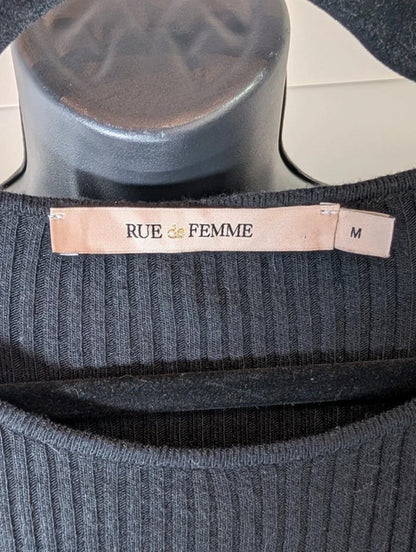 Rue de Femme Ribbed Knit Top M Black Lurex Fluted Sleeve Slim Fit