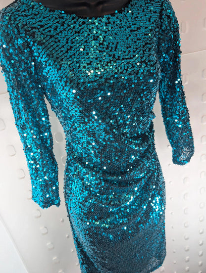 Stunning Turquoise Sequin Bodycon Dress – UK 6