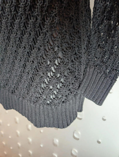 Laura Ashley Black Crochet Knit Top | UK 8 | Button Back | Whimsigoth