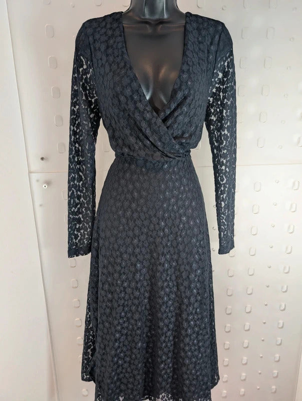The White Company Navy Lace Fit & Flare Dress UK10