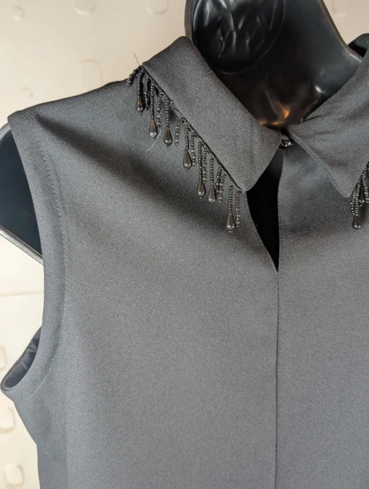 Vintage Rafale London Beaded Collar Black Sleeveless Blouse UK12 Made in England