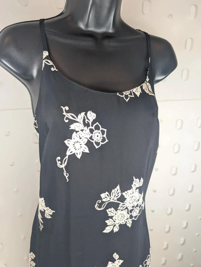 Vintage St Michael Floral Slip Dress Black White 90s UK12/14