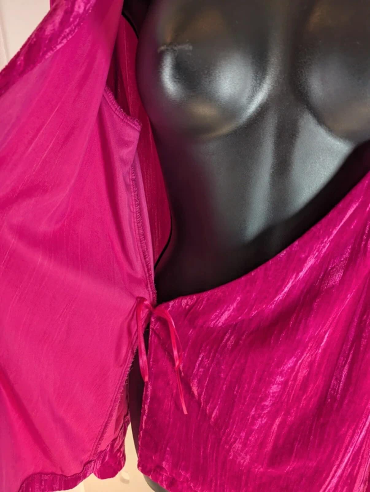 Topshop Fuchsia Pink Crushed Velvet Wrap Top UK16 Statement Party Barbiecore