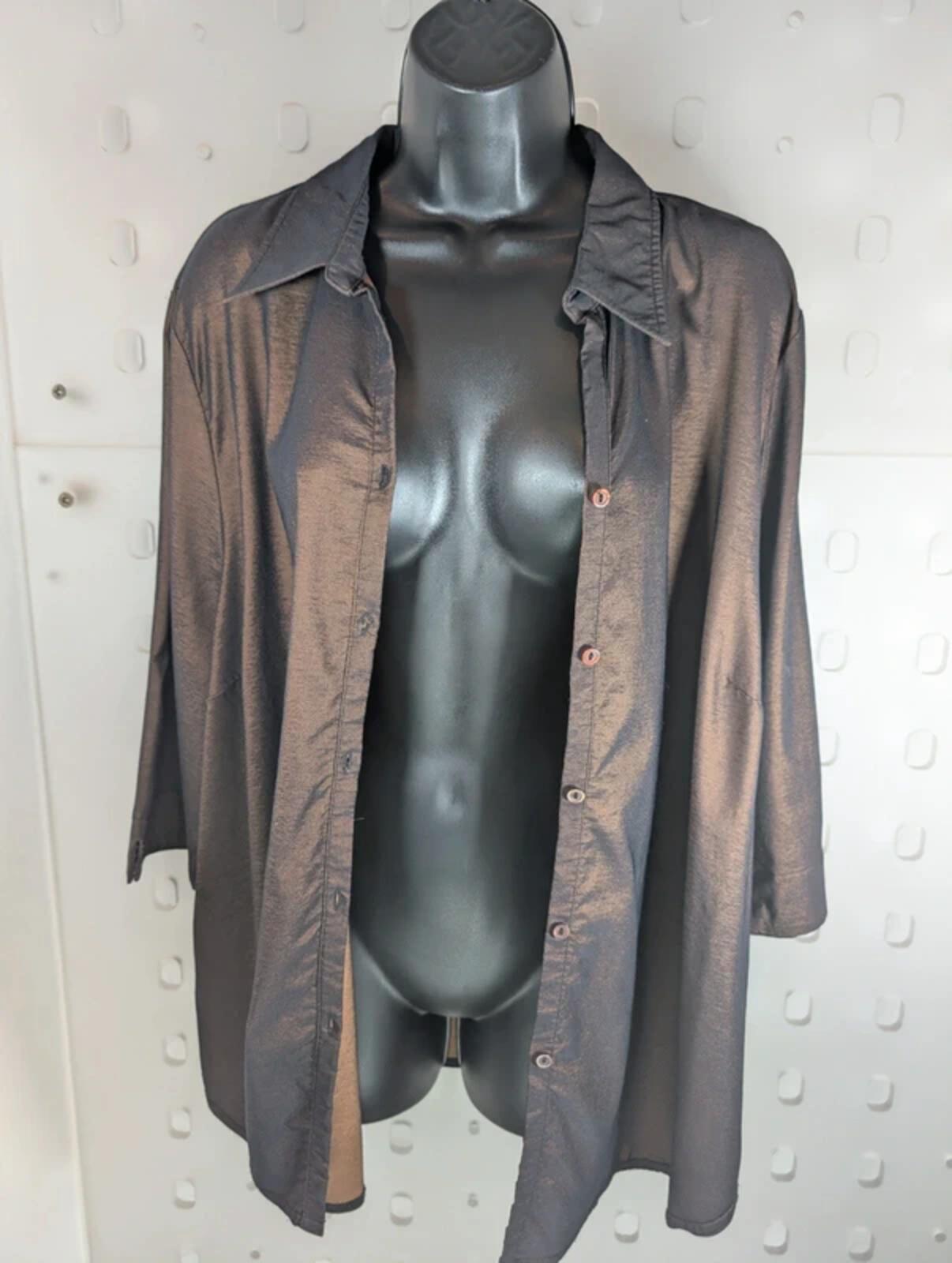 Vintage Essence Brown Two Tone Taffeta Shirt UK24