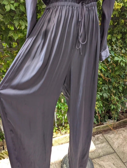 Mango Satin Utility Jumpsuit Charcoal Grey Small