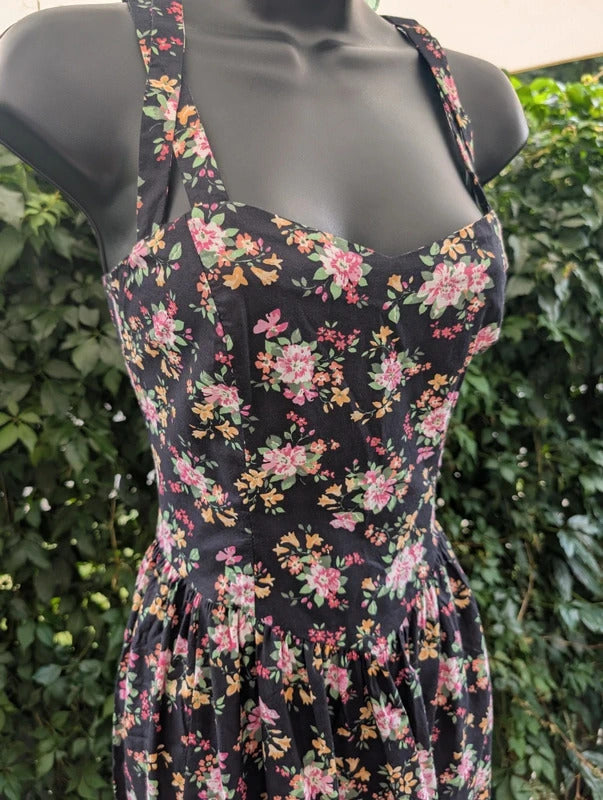 Vintage Laura Ashley Green Label Floral Cotton Dress UK12