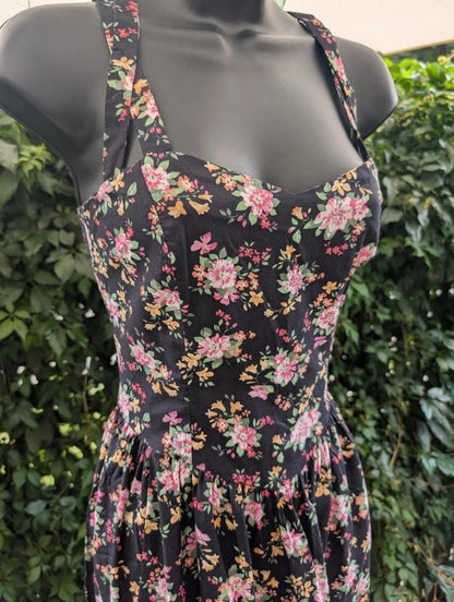 Vintage Laura Ashley Green Label Floral Cotton Dress UK12