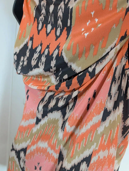 AllSaints Audrina Silk Top Asymmetric Drape Coral Black UK6