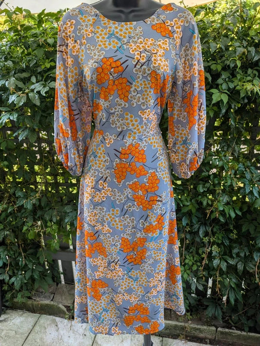Traffic People Berry Print Open Back Midi Dress UK8