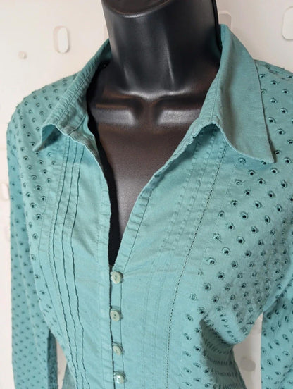 Laura Ashley Cotton Shirt Turquoise Embroidered UK 14