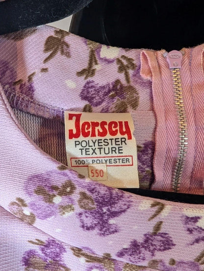 Vintage 1960s Purple Blossom Shift Dress – Metal Zip – UK 16/18