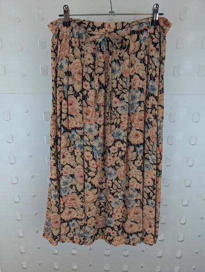 Vintage Roly Poly Floral Viscose Skirt Made in England