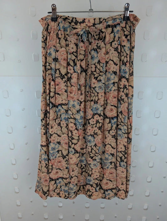 Vintage Roly Poly Floral Viscose Skirt Made in England