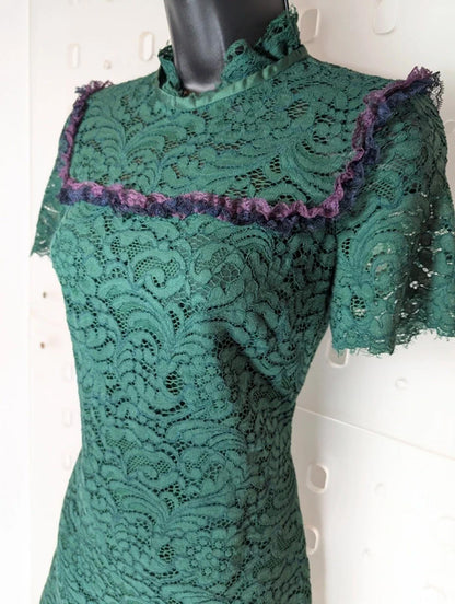 Sandro Paris Green Lace Mini Dress Keyhole Back Fitted