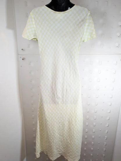 Vintage Laura Ashley Green Label Check Maxi Dress White Yellow UK12/14